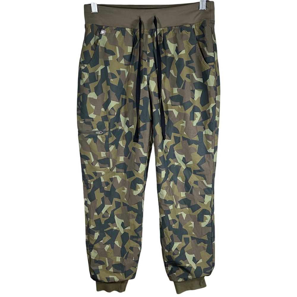 FIGS Technical Collection Geometric Camo Scrub Joggers Size XS Green Brown